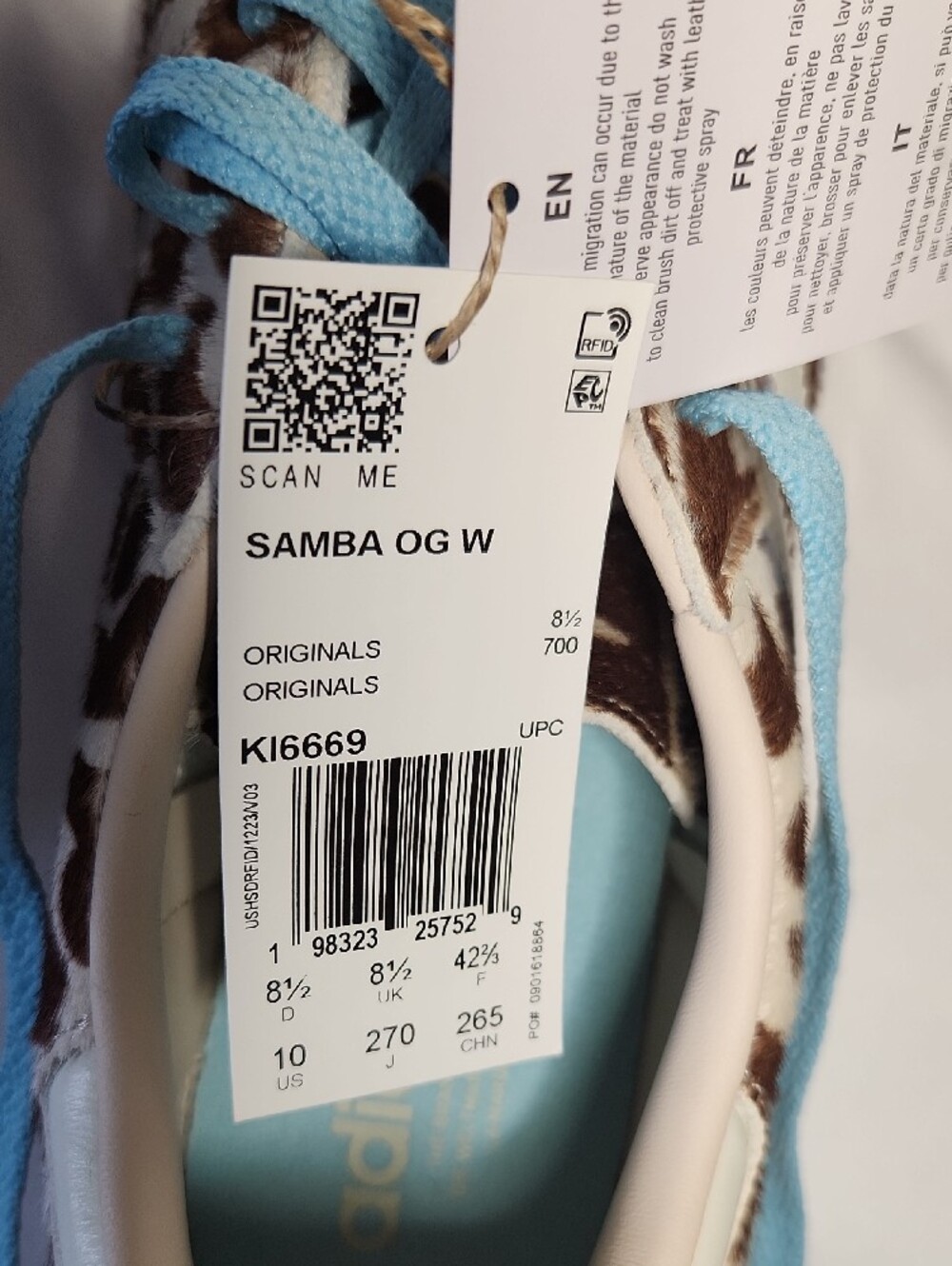 NWT Adidas Samba OG W Brown Giraffe Print Sneakers with Light Blue Laces - Picture 8 of 8